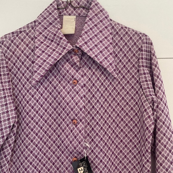 Vtg Womens Purple Diamond Textured Polyester Shirt 1960s NWT sz 12 - Picture 2 of 8